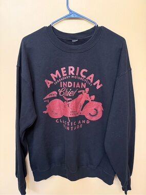 Source Unknown Black Crewneck Sweatshirt with Red Motorcycle Graphic